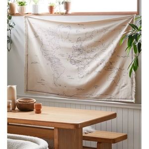 Hand-Drawn World Map Tapestry